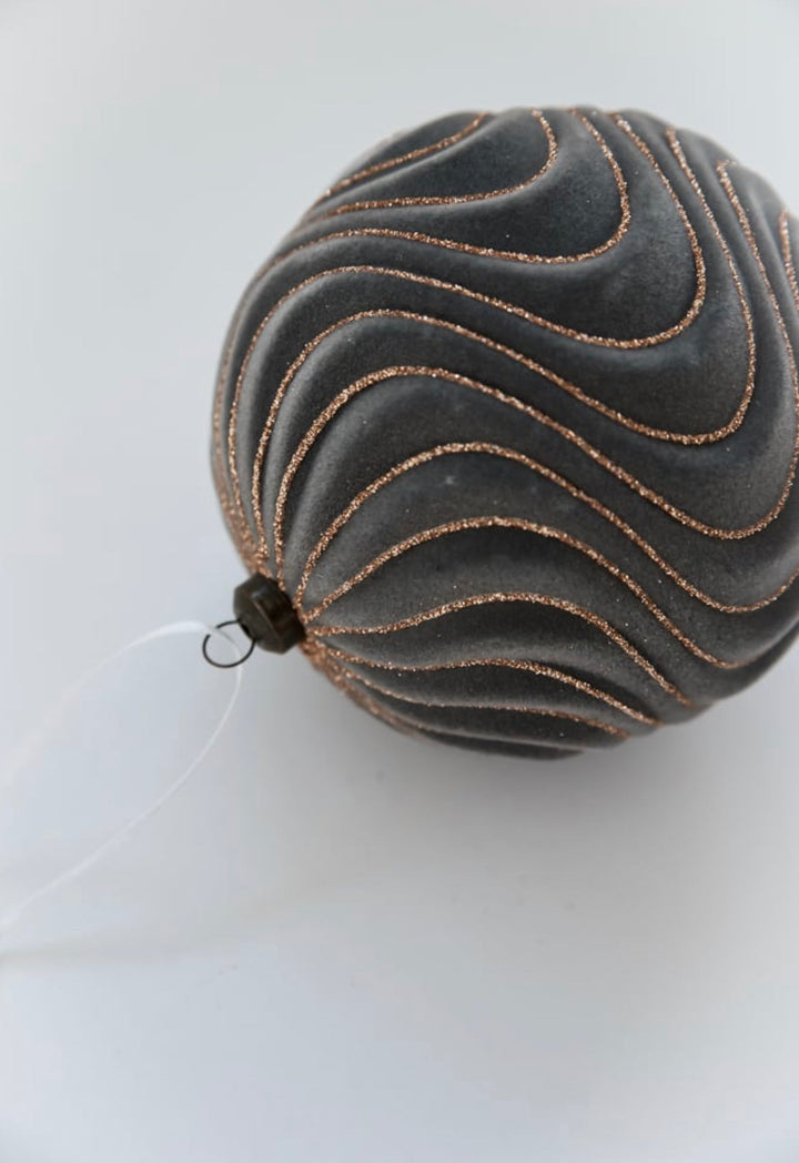 Flocked swirl ornaments - gray - Greenery MarketHoliday Ornaments126266