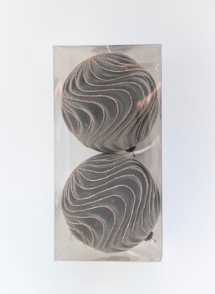 Flocked swirl ornaments - gray - Greenery MarketHoliday Ornaments126266