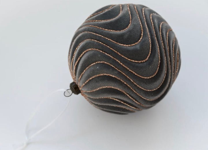 Flocked swirl ornaments - gray - Greenery MarketHoliday Ornaments126266