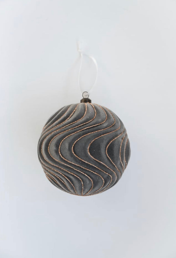 Flocked swirl ornaments - gray - Greenery MarketHoliday Ornaments126266
