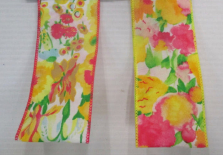 Floral wired ribbon 2.5” choose design in drop down - Greenery MarketRibbons & Trim154004 WITH BLUE