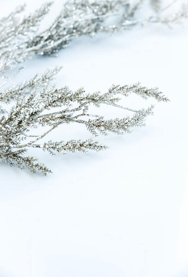 Glittered tassel grass branch spray - platinum - Greenery MarketXG907-PT