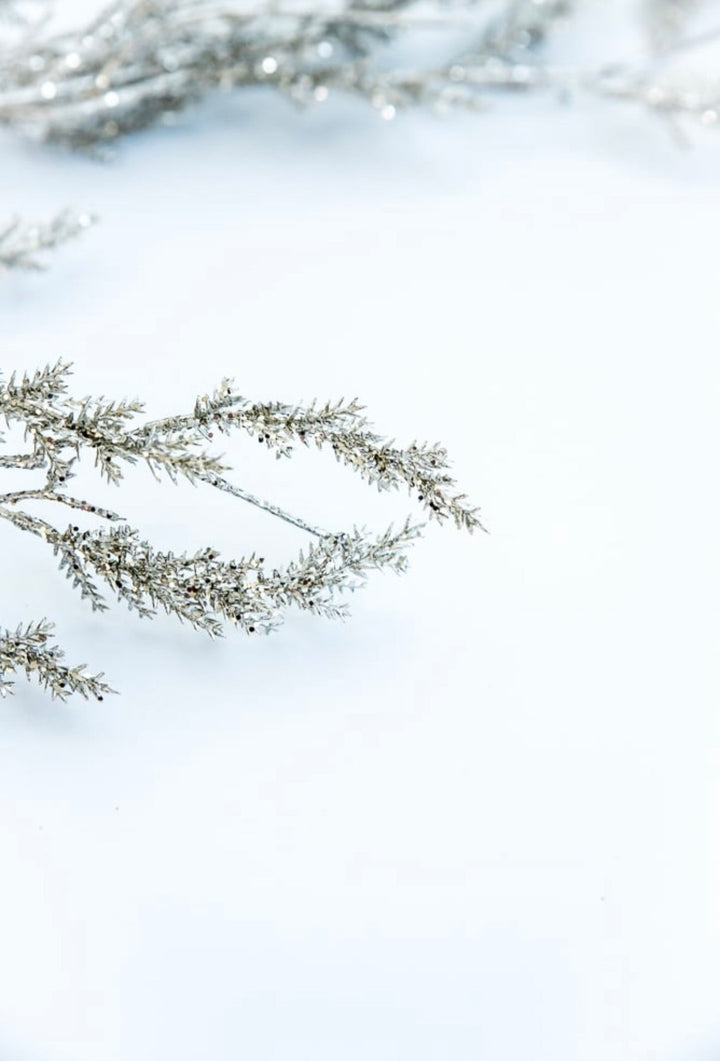 Glittered tassel grass branch spray - platinum - Greenery MarketXG907-PT