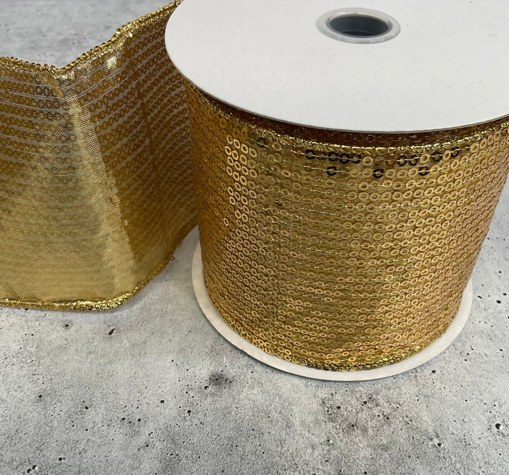 Gold dazzle wired ribbon 4” - Greenery Market