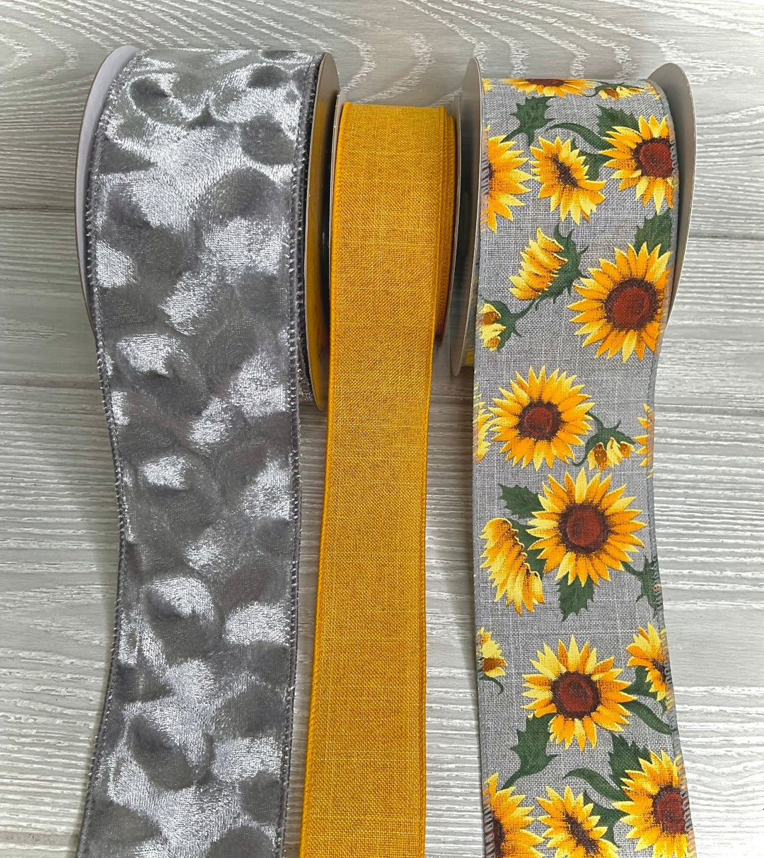 Gray velvet sunflower bow bundle x 3 ribbons - Greenery MarketRibbons & Trim