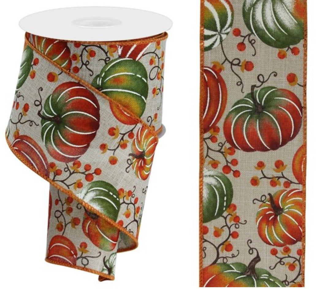 Green and rust pumpkin and bittersweet wired ribbon 2.5” - Greenery MarketWired ribbonRGE1269NF