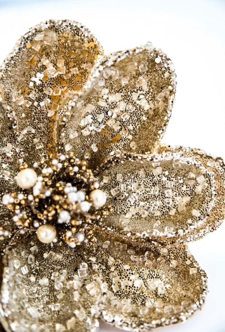 Jeweled and beaded magnolia stem - light gold - Greenery MarketXG772-LGO