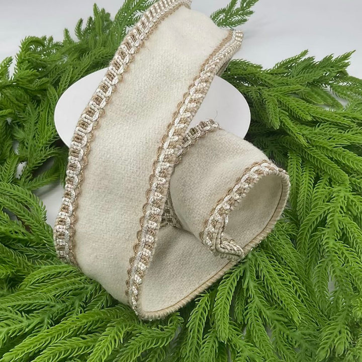Jute trim wool wired ribbon - 2.5” - Greenery MarketMTX71644