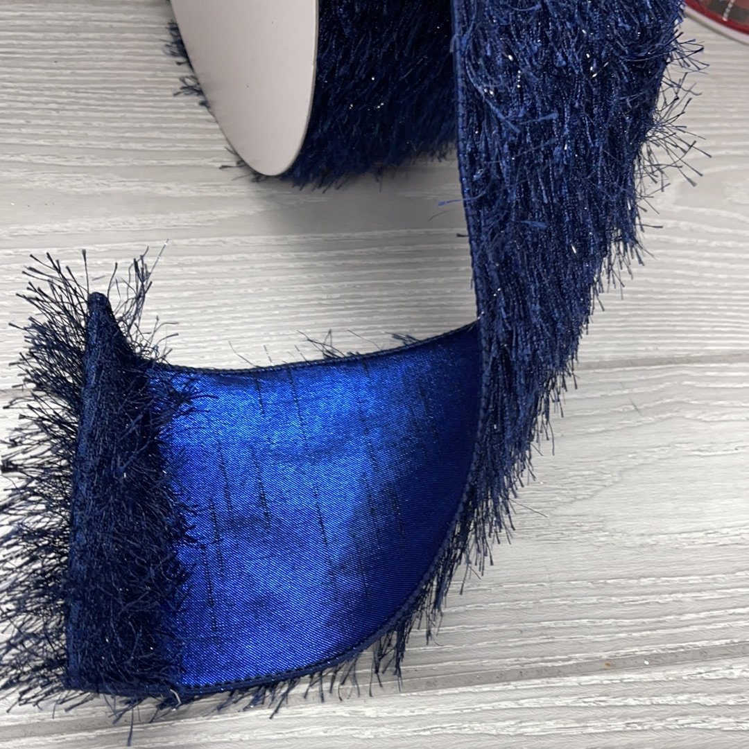Metallic faux mohair - midnight blue 4” wired ribbon - Greenery Market Wired ribbon