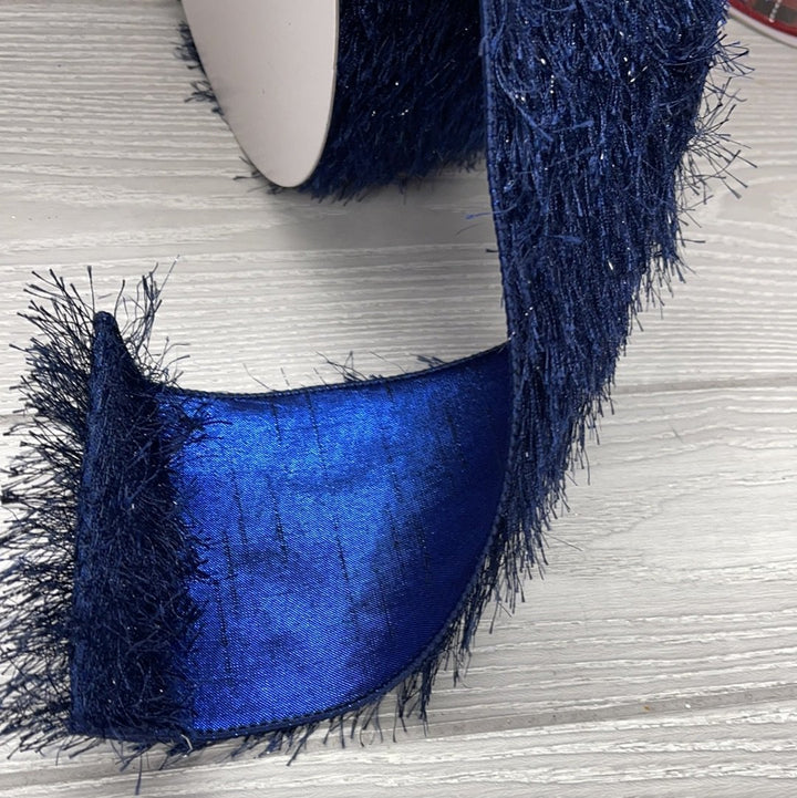 Metallic faux mohair - midnight blue 4” wired ribbon - Greenery Market Wired ribbon