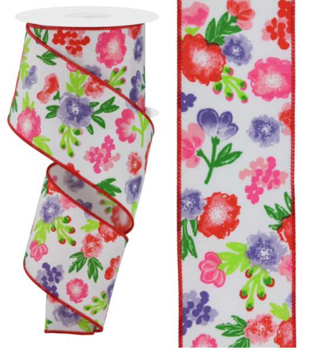 Multi florals wired Ribbon 2.5” - Greenery MarketRGE175809