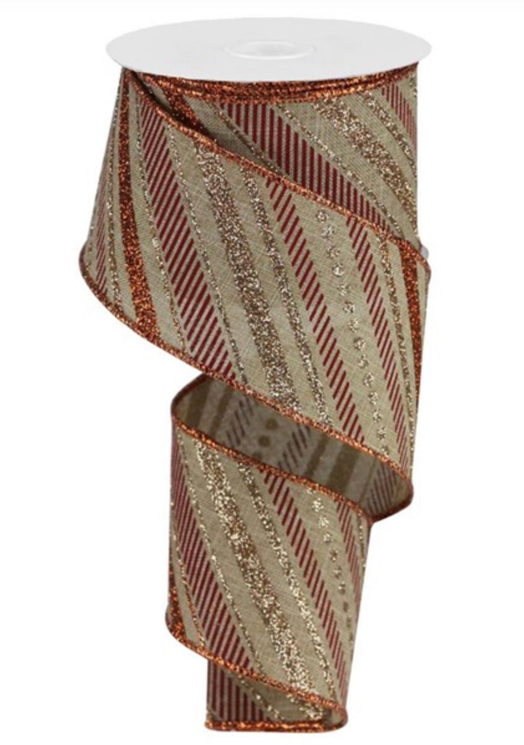 Multi glitter, rust, wine, and champagne stripe wired ribbon 2.5” - Greenery MarketWired ribbonRGB130268