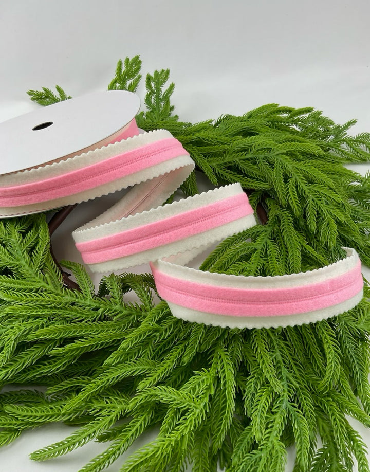 Pink felt candy stripe wired ribbon 1.5” - Greenery Marketwired ribbonMTX62877 PKWH