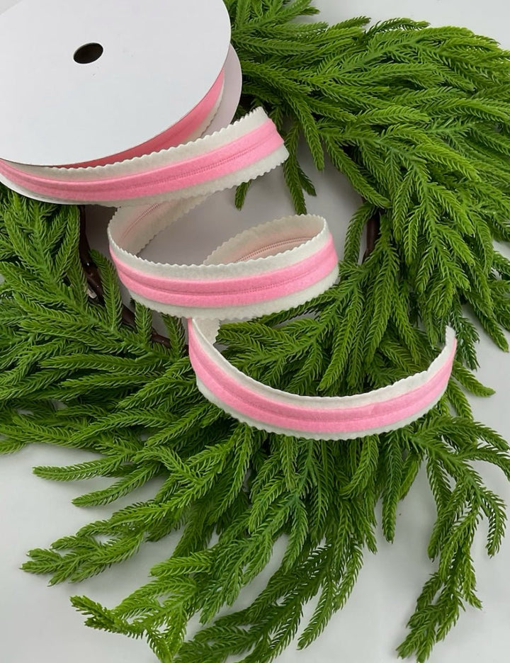 Pink felt candy stripe wired ribbon 1.5” - Greenery Marketwired ribbonMTX62877 PKWH