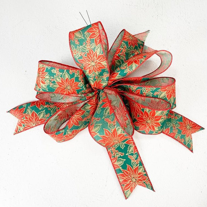 Poinsettias with gold accent Wired ribbon 2.5” - Greenery MarketWired ribbon71273-40-17