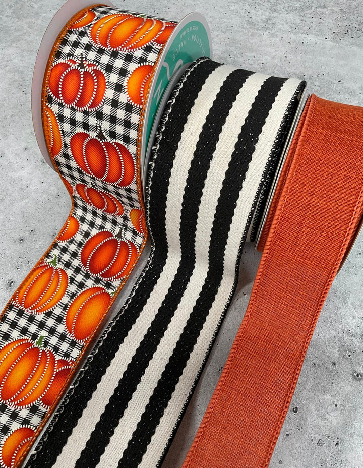 Pumpkins cream and black bow bundle x 3 ribbons - Greenery Market