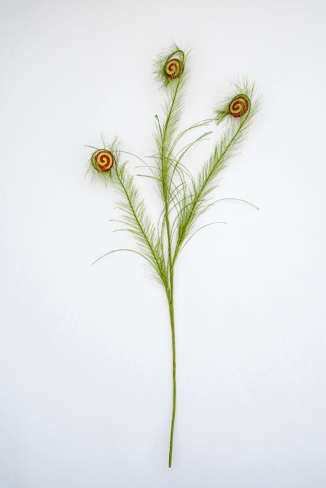 Red and green furry curly spray with swirls - Greenery Market63569-GNRD