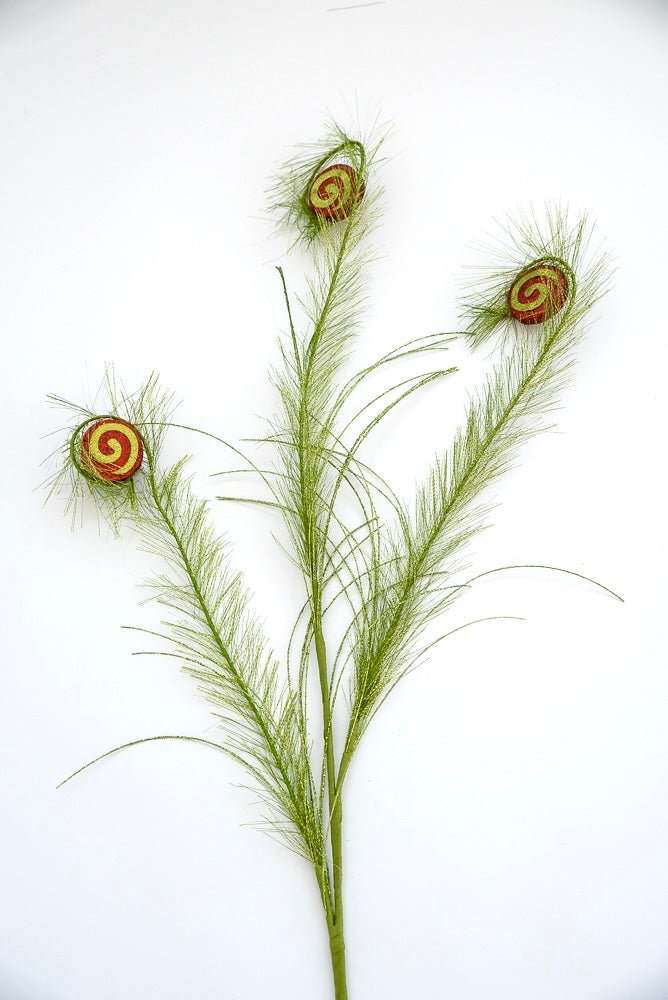 Red and green furry curly spray with swirls - Greenery Market63569-GNRD