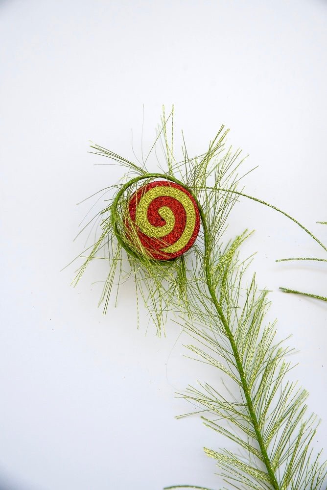 Red and green furry curly spray with swirls - Greenery Market63569-GNRD