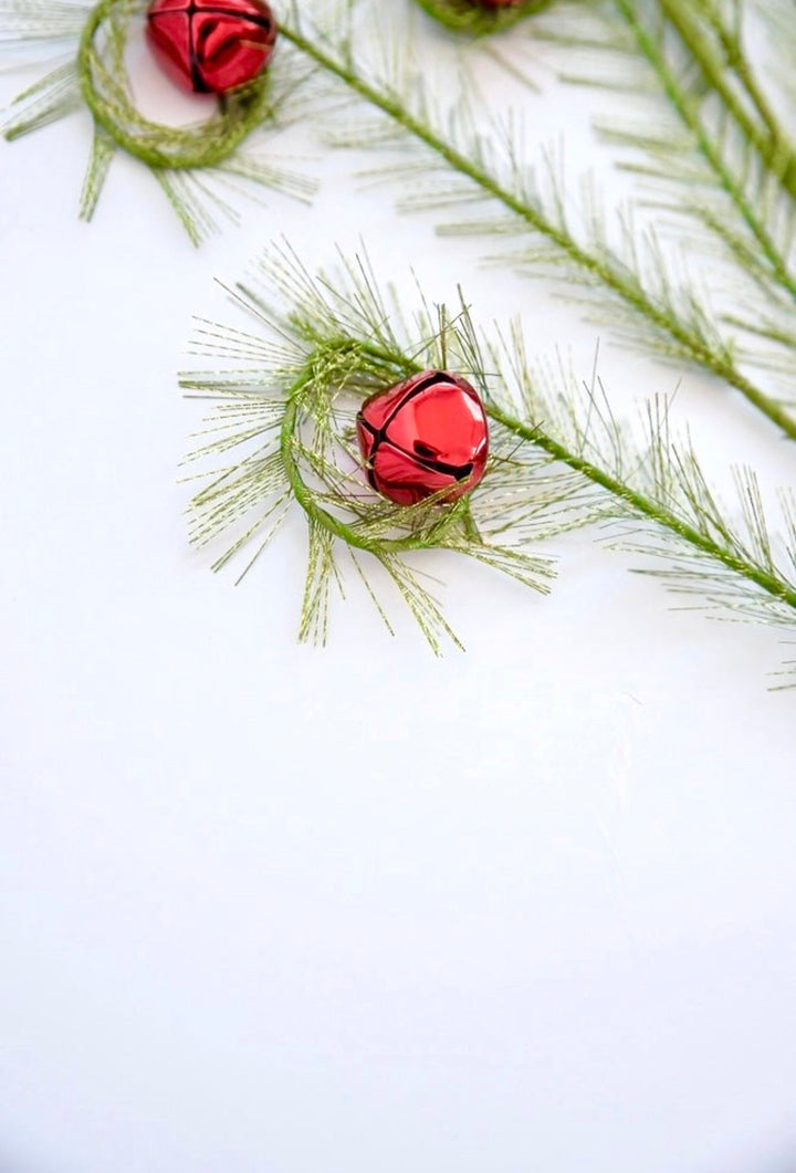 Red and green fuzzy curly spray with bells - Greenery Market63568-GNRD