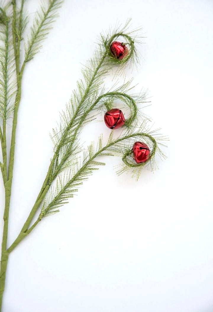 Red and green fuzzy curly spray with bells - Greenery Market63568-GNRD