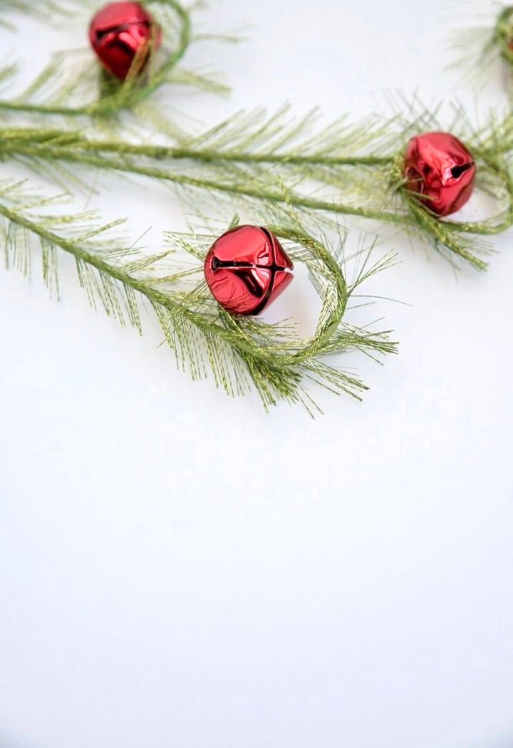 Red and green fuzzy curly spray with bells - Greenery Market63568-GNRD