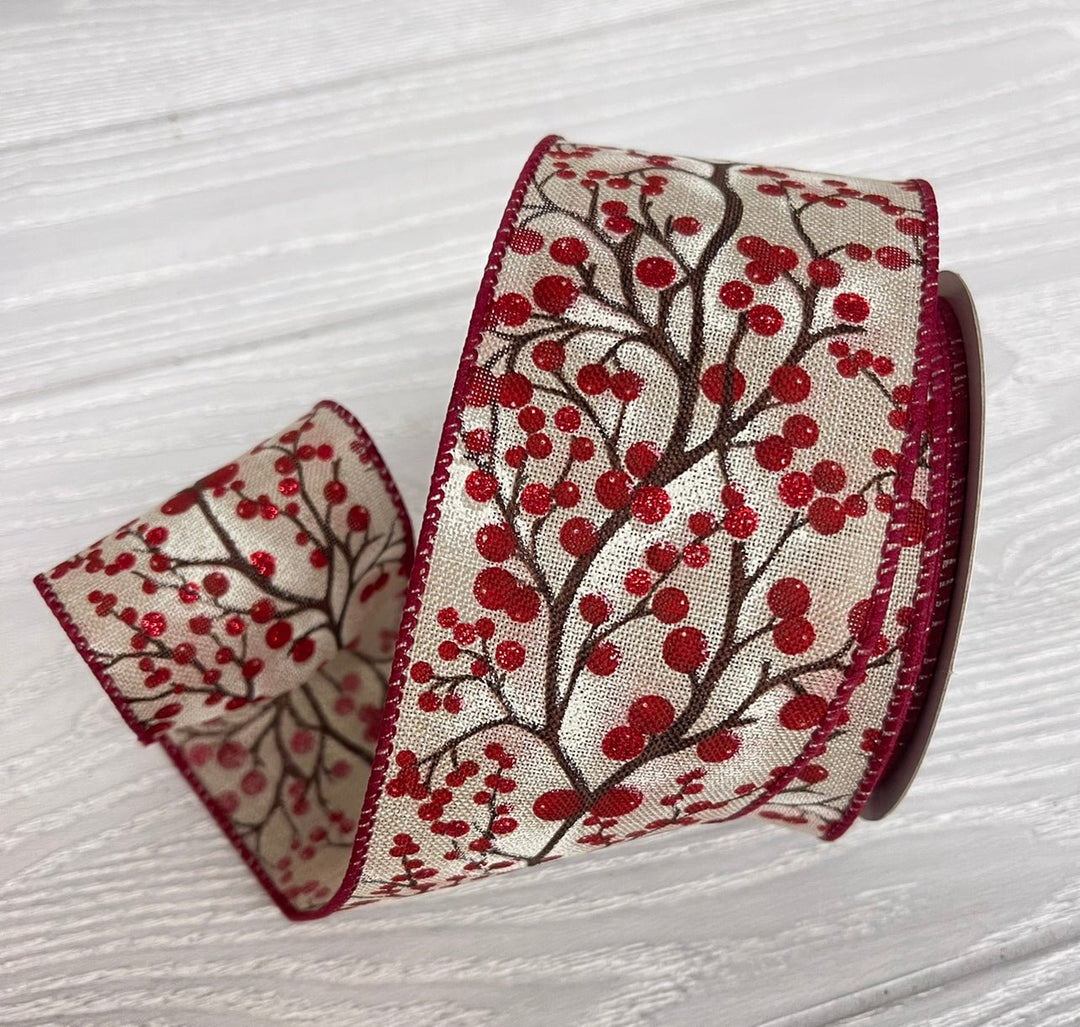 Red berry wired ribbon 2.5” - Greenery MarketWired ribbon71181-40-10