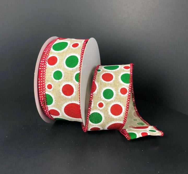 Red, green, and white dot wired ribbon , 1.5" - Greenery MarketRibbons & Trim72226-09-17