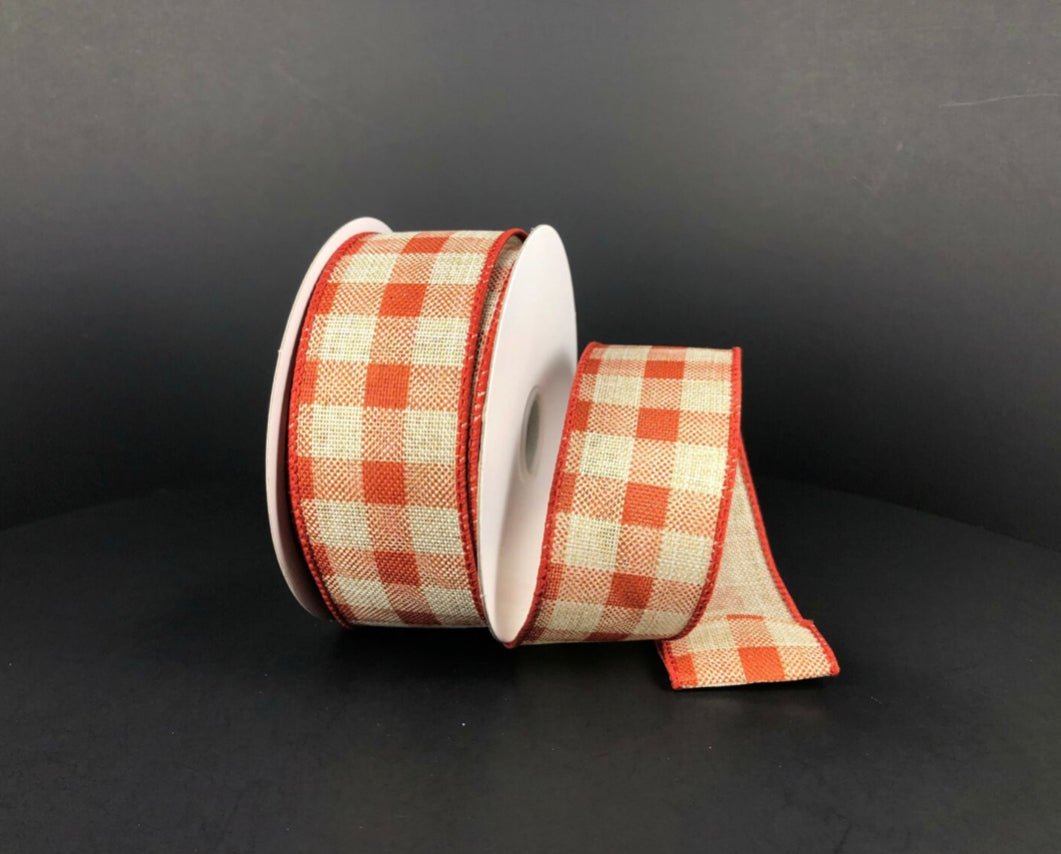 Rust and natural plaid wired ribbon 1.5” - Greenery MarketWired ribbon61219-09-47