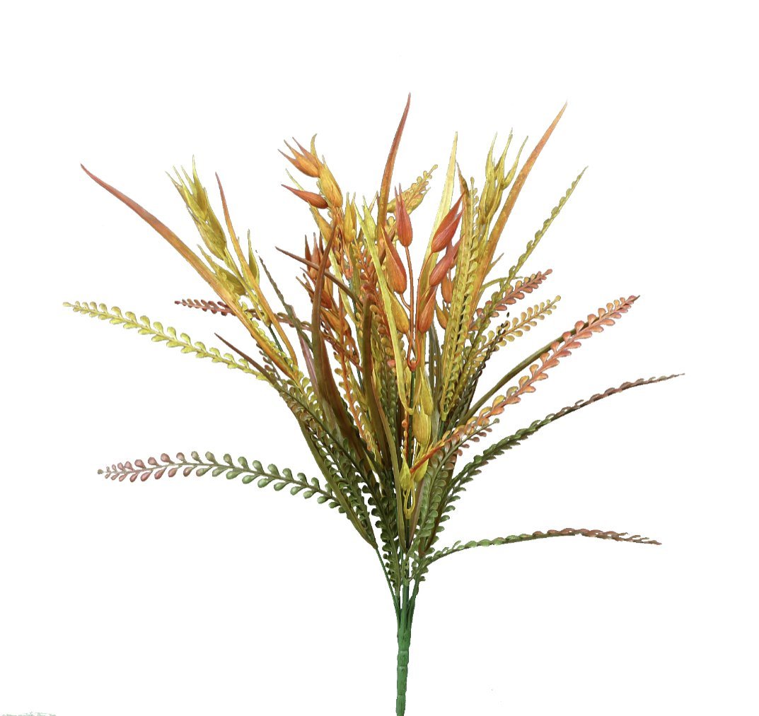 Rust, mustard, and green artificial fall grass bush - Greenery Market greenery