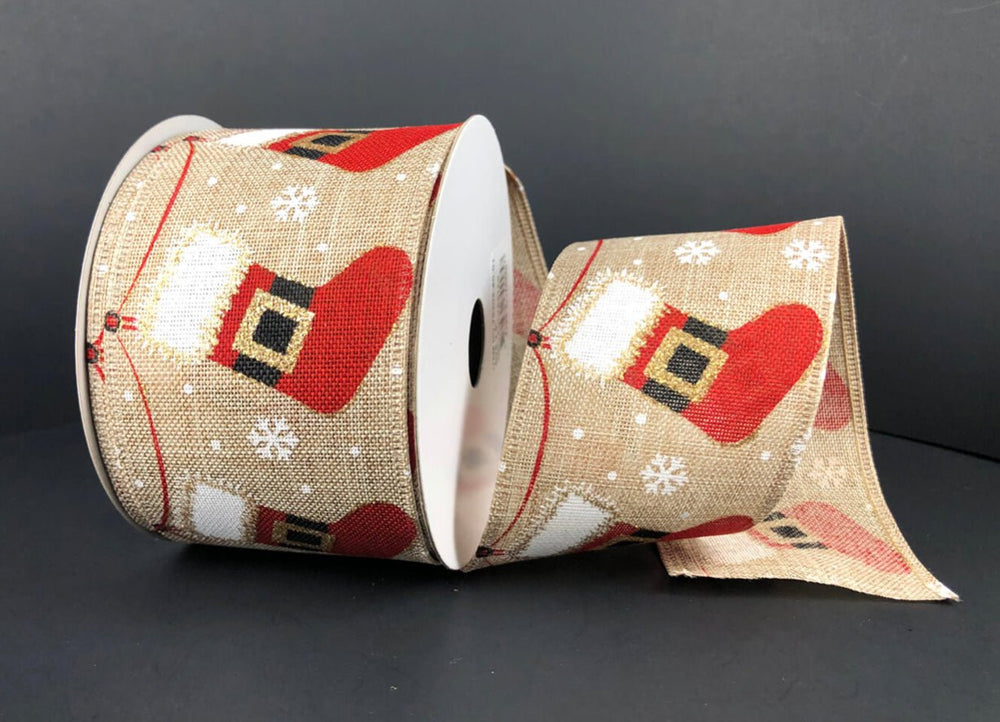 Santa stocking wired ribbon 2.5” - Greenery MarketWired ribbon75203-40-01