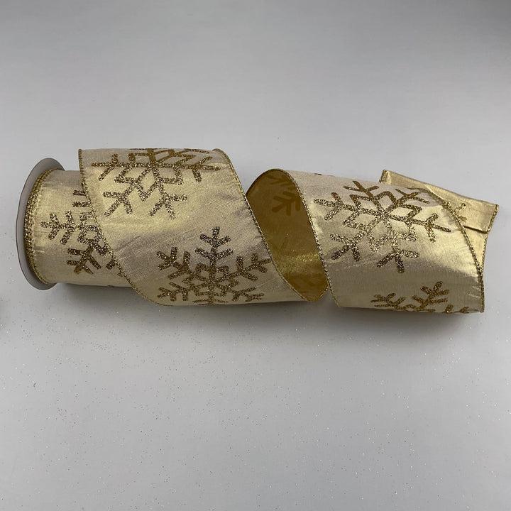 Soft gold Snowflake wired ribbon 4” - Greenery MarketRibbons & Trim137186