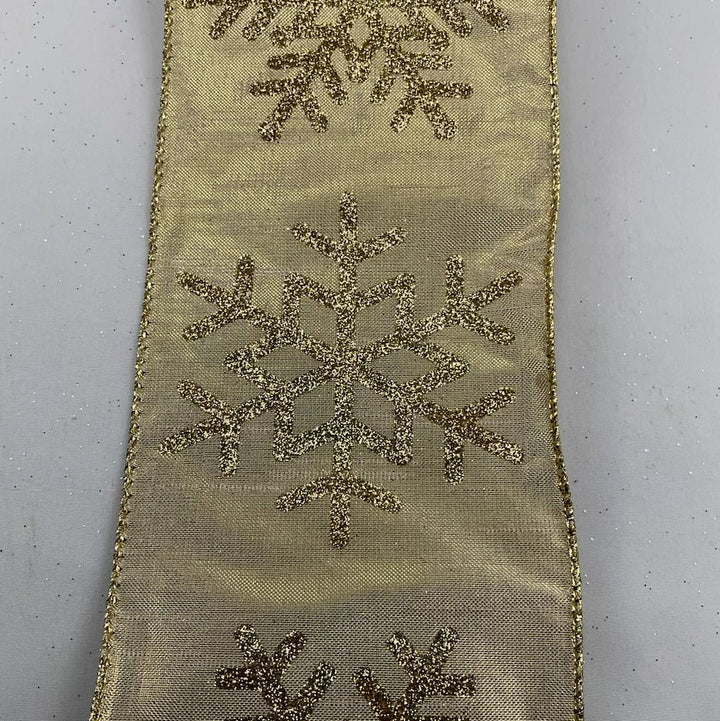 Soft gold Snowflake wired ribbon 4” - Greenery MarketRibbons & Trim137186