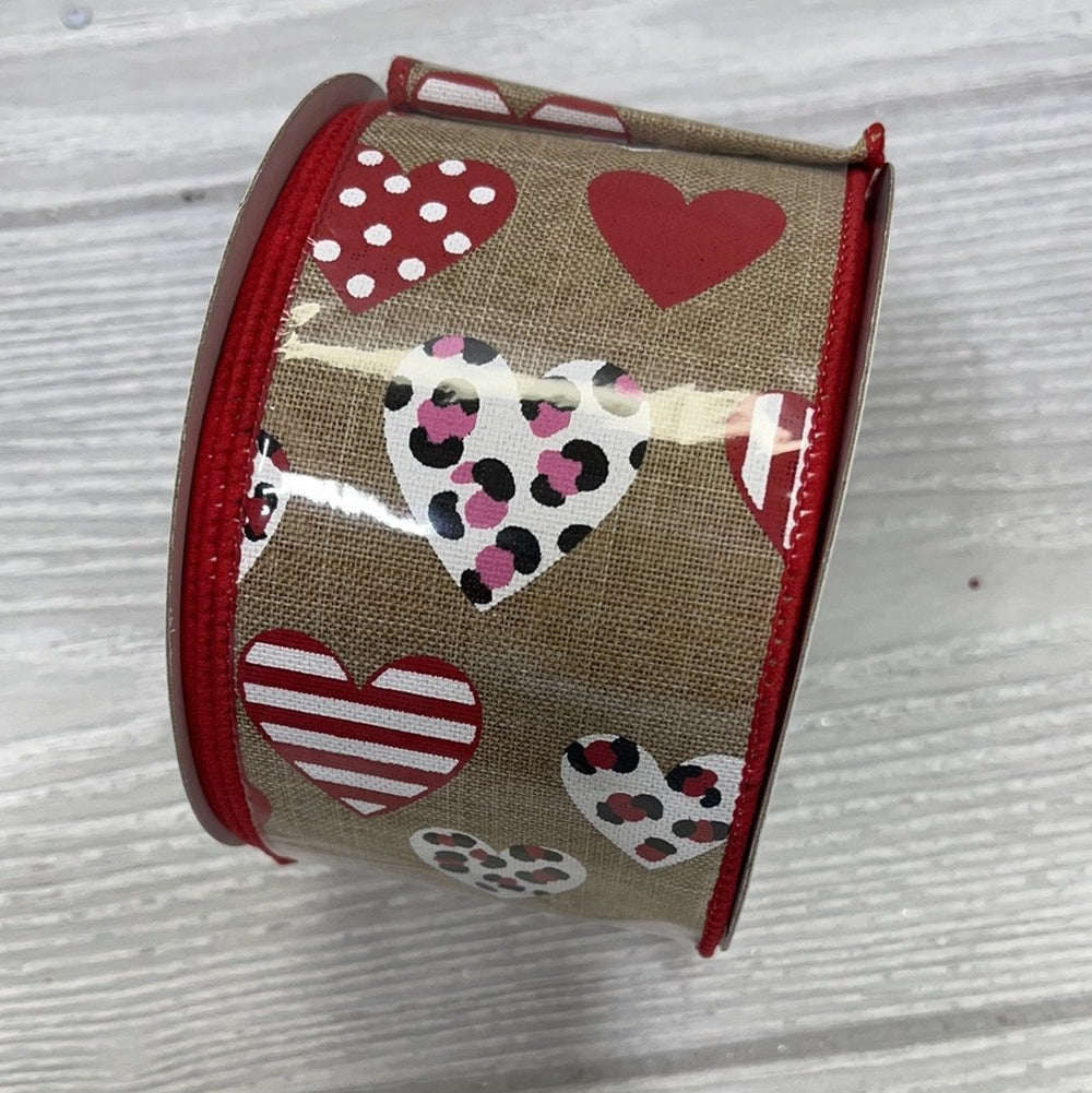 Valentines hearts with leopard and stripes and dots ribbon - Greenery MarketWired ribbonrgc177701