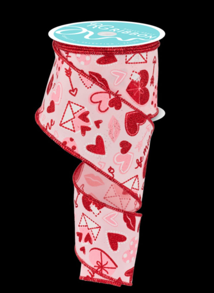 valentines multi patterned love letters wired ribbon 2.5” - Greenery MarketWired ribbonRGF116315