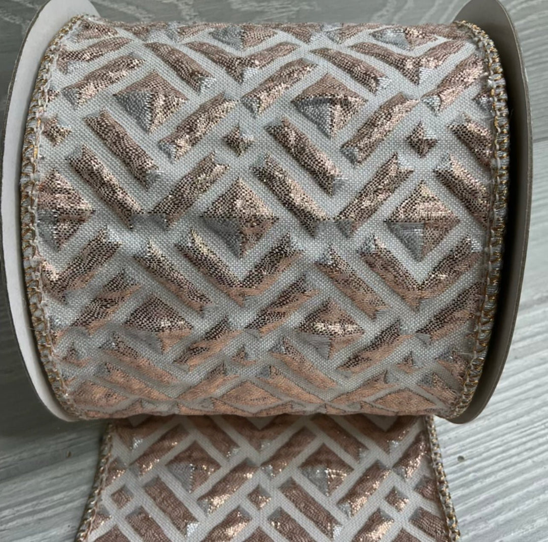 White and platinum copper 4” wired ribbon - Greenery MarketRibbons & Trim179752