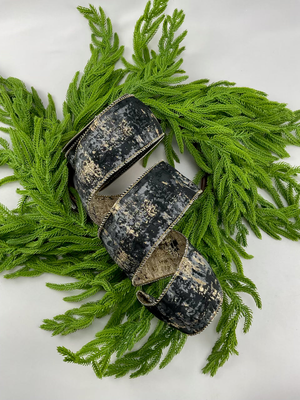 Black, gray, and champagne wired ribbon 2.5”