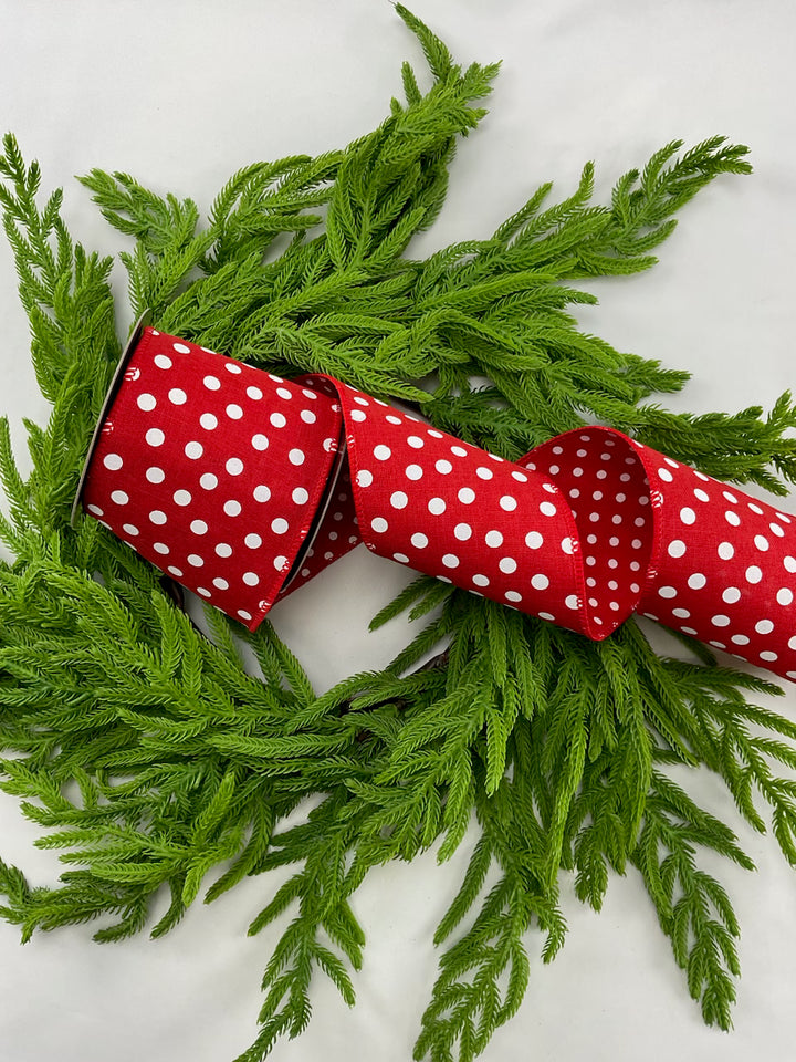 D stevens Red Faux linen large and small dots wired ribbon