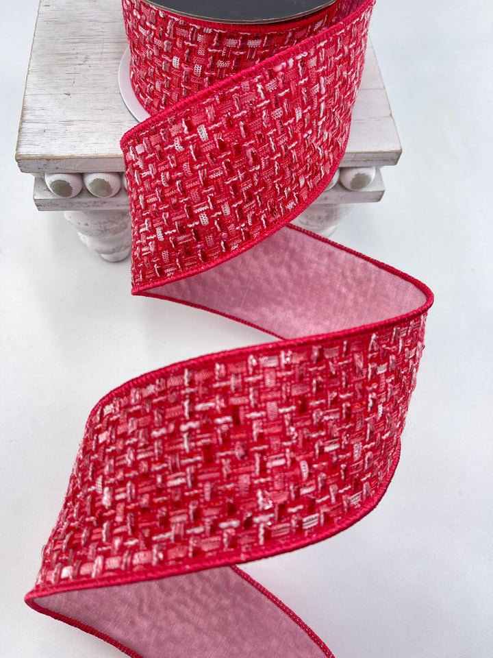 Farrisilk, red tweed wired ribbon 2.5”