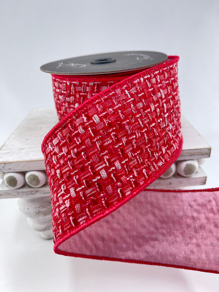Farrisilk, red tweed wired ribbon 2.5”