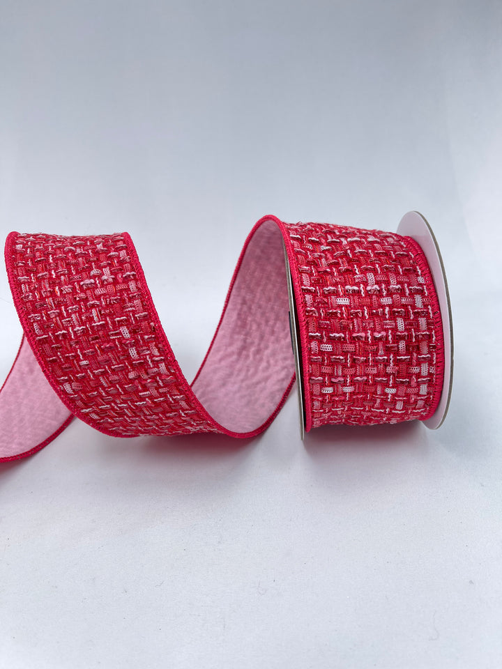 Farrisilk, red tweed wired ribbon 2.5”