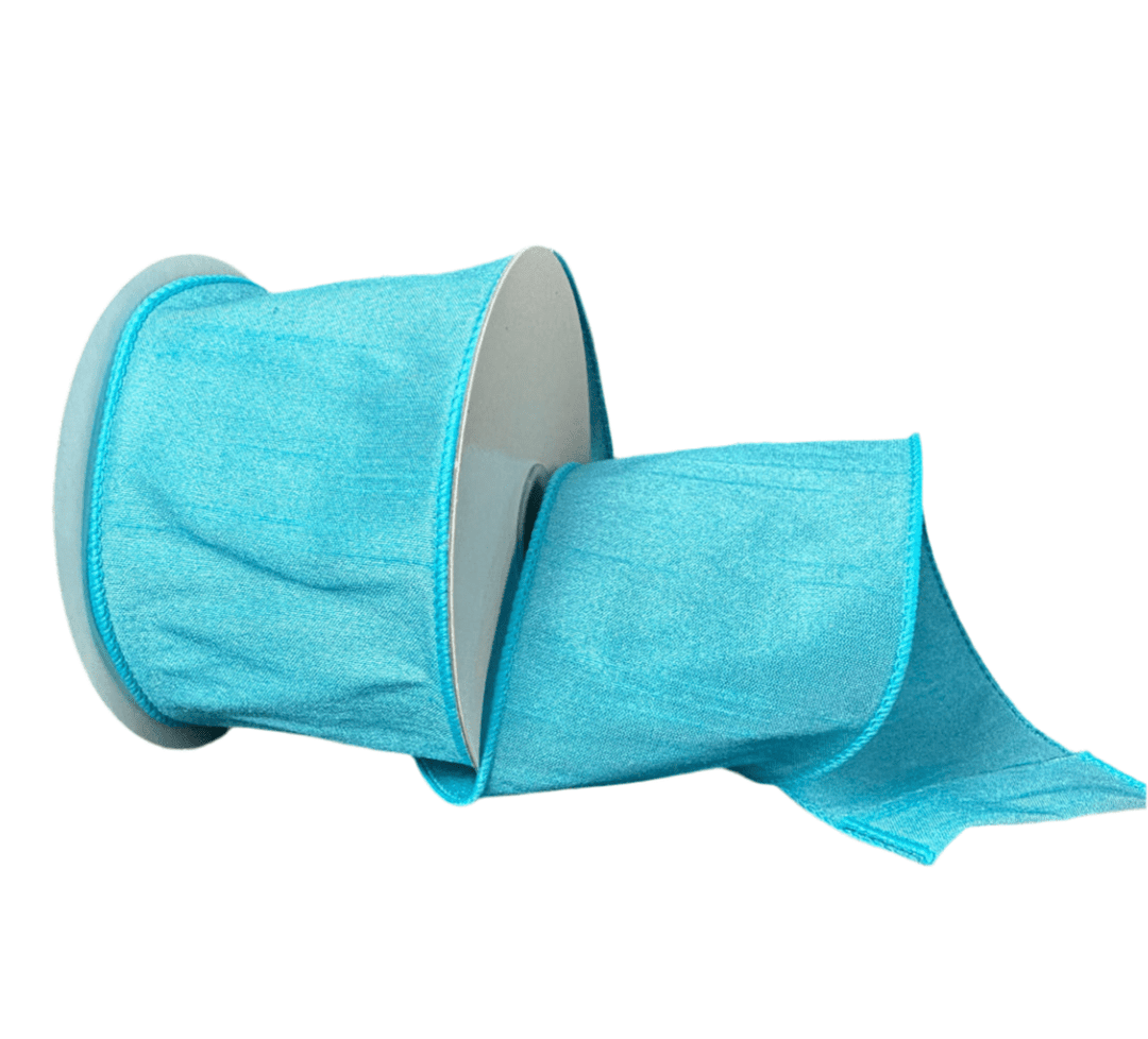 Aquamarine solid faux dupioni, 2.5” wired ribbon - Greenery MarketWired ribbon72434 - 40 - 45