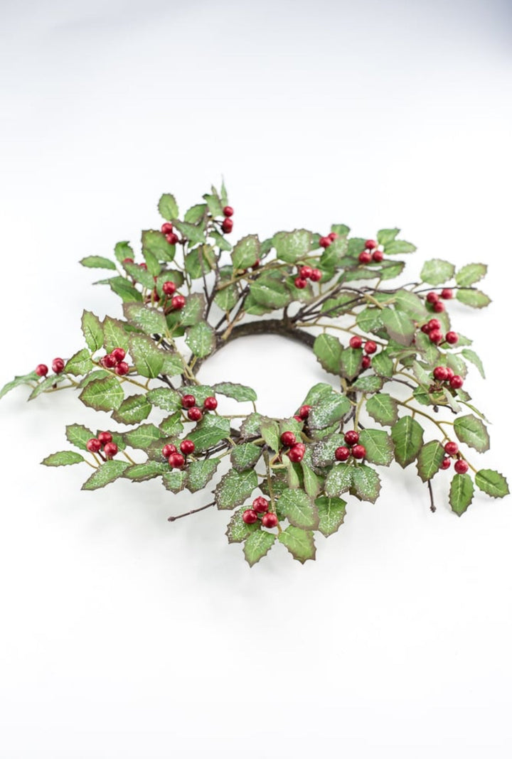Artificial holly and red berries candle ring 13” - Greenery MarketArtificial FloraXP2544 GR