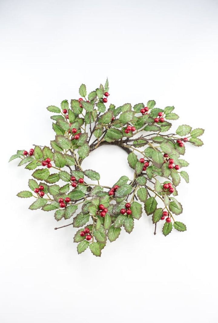 Artificial holly and red berries candle ring 13” - Greenery MarketArtificial FloraXP2544 GR