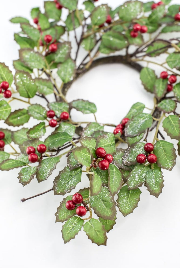 Artificial holly and red berries candle ring 13” - Greenery MarketArtificial FloraXP2544 GR