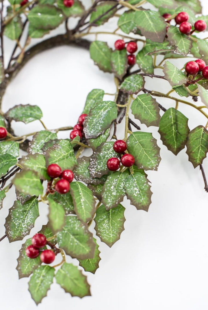 Artificial holly and red berries candle ring 13” - Greenery MarketArtificial FloraXP2544 GR