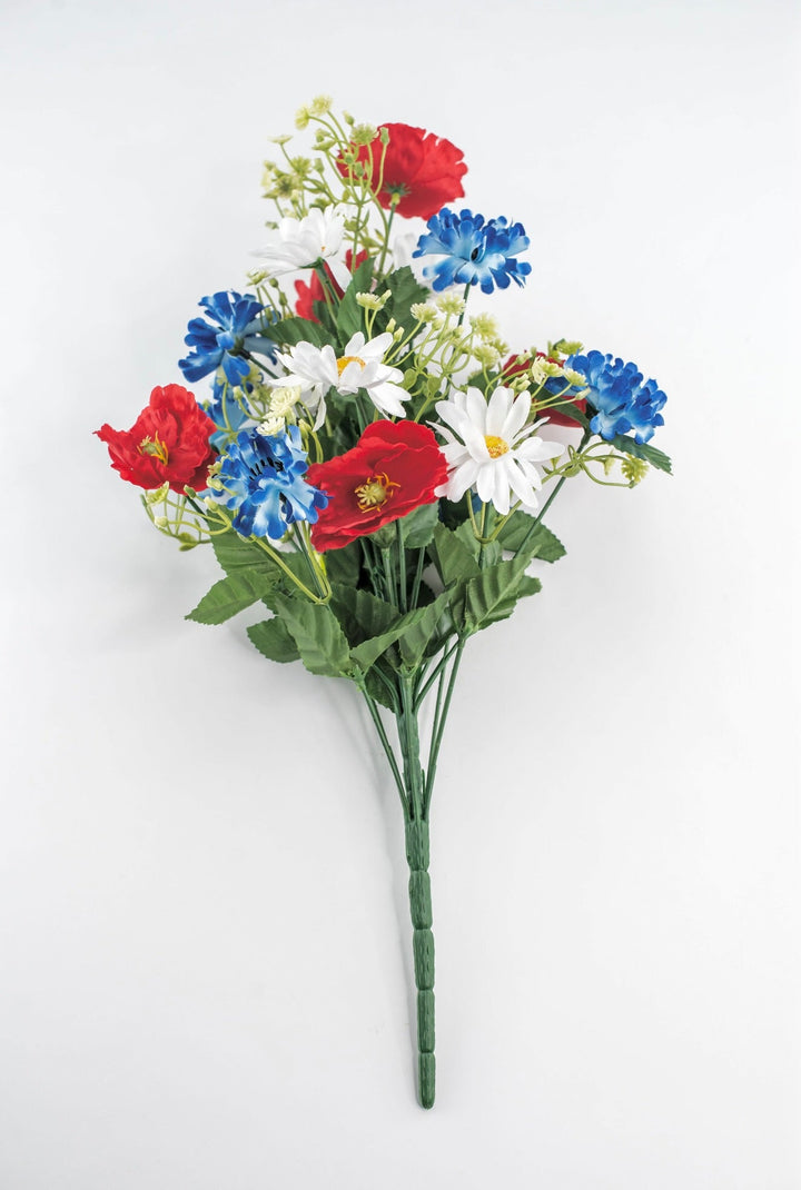 Artificial poppies, mixed patriotic flowers, red white and blue - Greenery Marketartificial flowers35082rwb