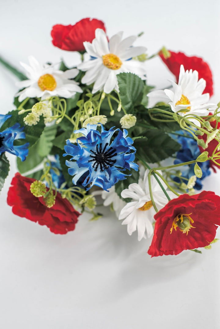 Artificial poppies, mixed patriotic flowers, red white and blue - Greenery Marketartificial flowers35082rwb