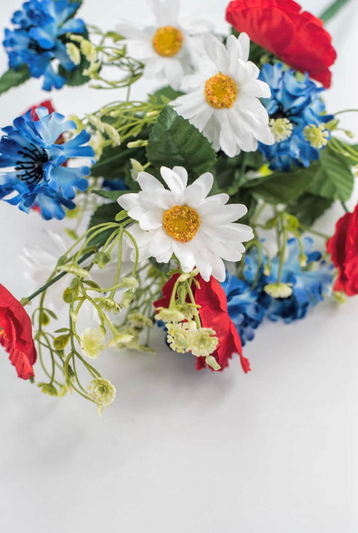 Artificial poppies, mixed patriotic flowers, red white and blue - Greenery Marketartificial flowers35082rwb