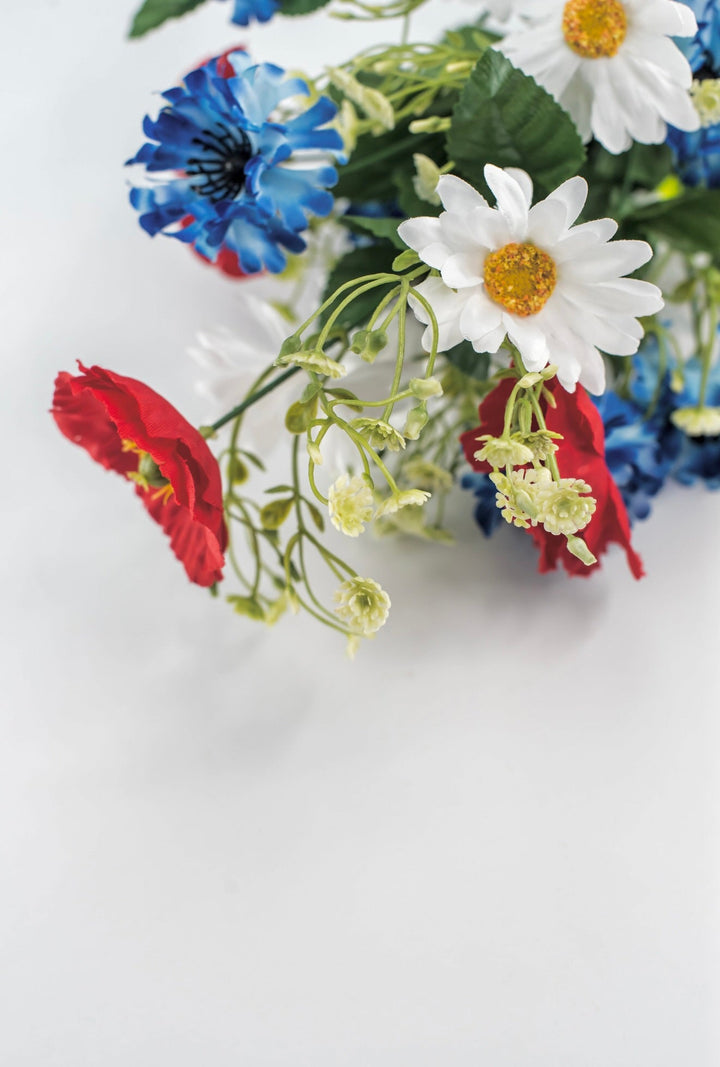 Artificial poppies, mixed patriotic flowers, red white and blue - Greenery Marketartificial flowers35082rwb